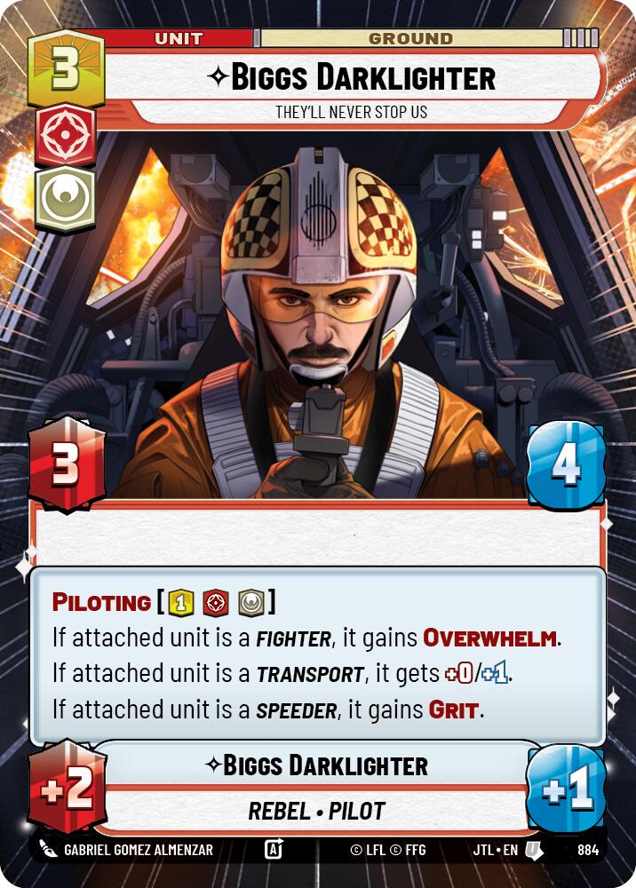 Biggs Darklighter - They'll Never Stop Us (884) (Hyperspace Foil) (884) [Jump to Lightspeed] | Jomio and Rueliete's Cards and Comics