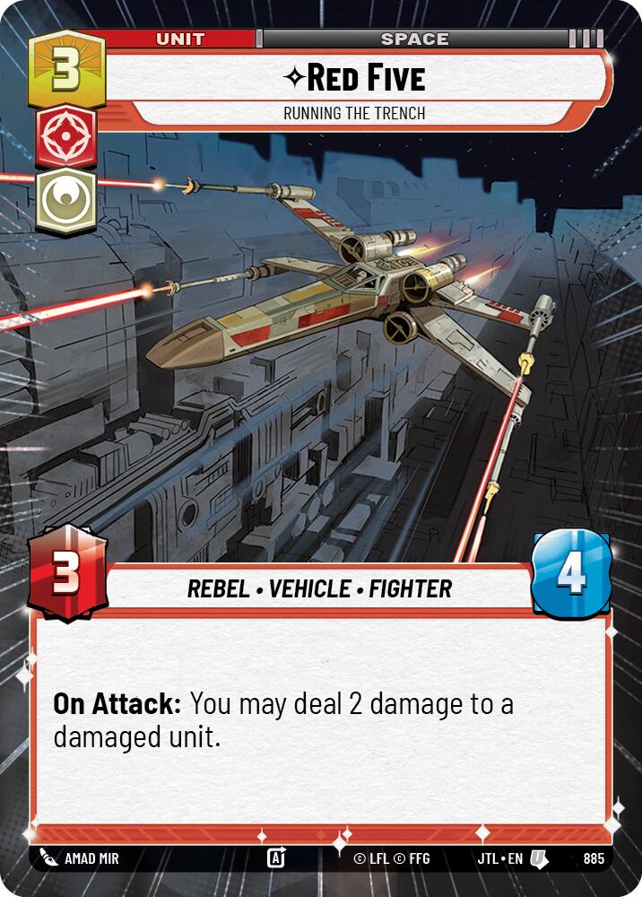 Red Five - Running the Trench (885) (Hyperspace Foil) (885) [Jump to Lightspeed] | Jomio and Rueliete's Cards and Comics