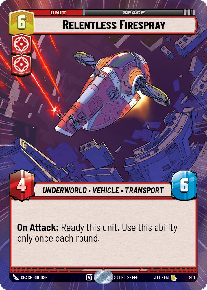 Relentless Firespray (891) (Hyperspace Foil) (891) [Jump to Lightspeed] | Jomio and Rueliete's Cards and Comics