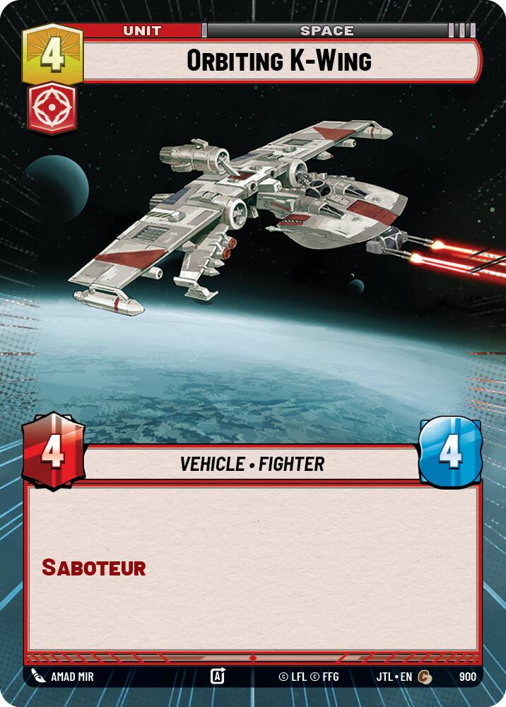 Orbiting K-Wing (900) (Hyperspace Foil) (900) [Jump to Lightspeed] | Jomio and Rueliete's Cards and Comics
