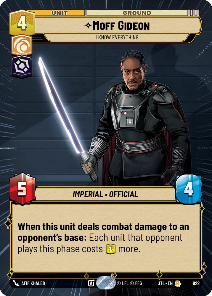 Moff Gideon - I Know Everything (922) (Hyperspace Foil) (922) [Jump to Lightspeed] | Jomio and Rueliete's Cards and Comics