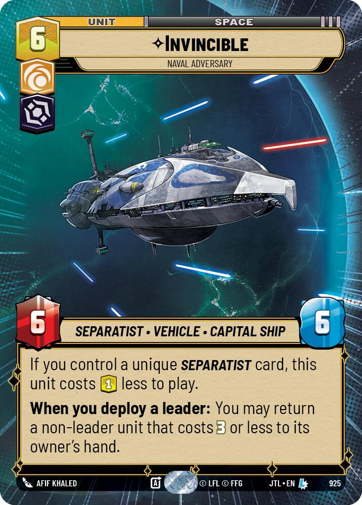 Invincible - Naval Adversary (925) (Hyperspace Foil) (925) [Jump to Lightspeed] | Jomio and Rueliete's Cards and Comics