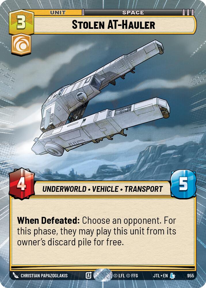 Stolen AT-Hauler (955) (Hyperspace Foil) (955) [Jump to Lightspeed] | Jomio and Rueliete's Cards and Comics