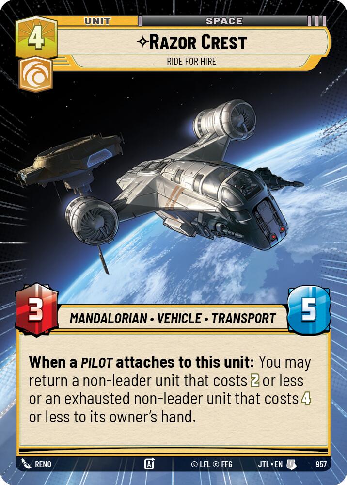 Razor Crest - Ride For Hire (957) (Hyperspace Foil) (957) [Jump to Lightspeed] | Jomio and Rueliete's Cards and Comics
