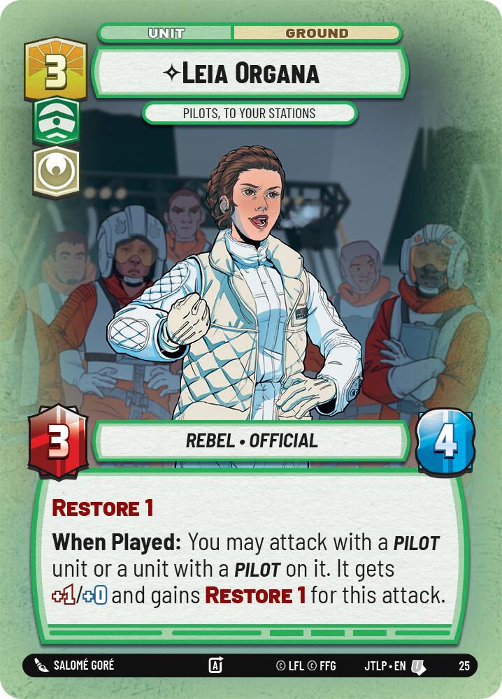 Leia Organa - Pilots, To Your Stations (Foil) (25) [Jump to Lightspeed: Weekly Play] | Jomio and Rueliete's Cards and Comics