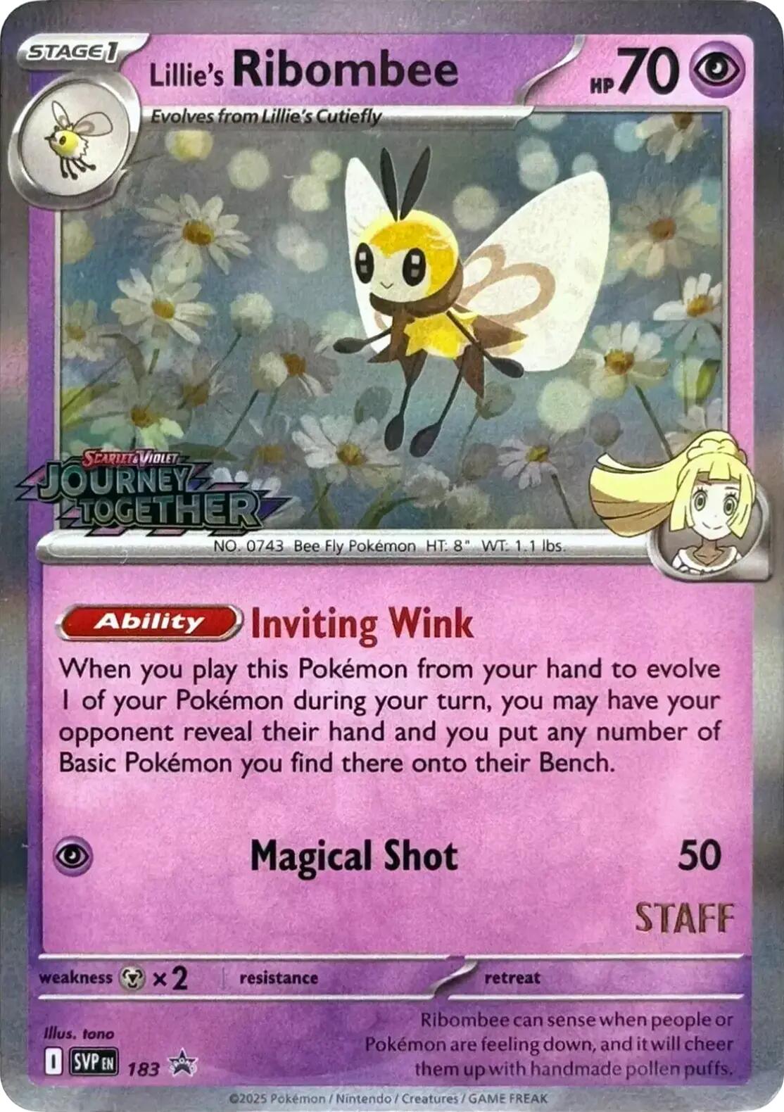 Lillie's Ribombee (183) (Prerelease Staff) [Scarlet & Violet: Black Star Promos] | Jomio and Rueliete's Cards and Comics