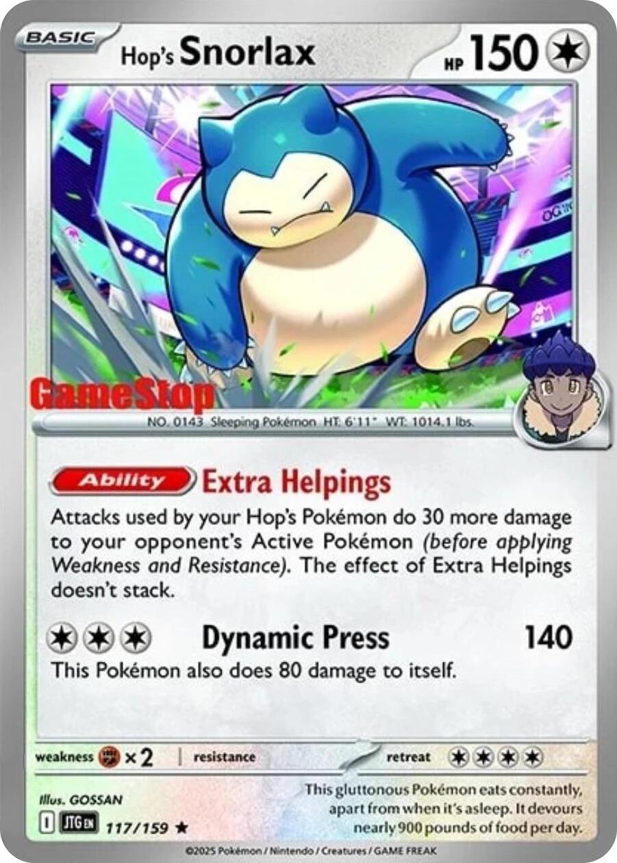 Hop's Snorlax (117/159) (GameStop) (Cosmos Holo) [Scarlet & Violet: Journey Together] | Jomio and Rueliete's Cards and Comics