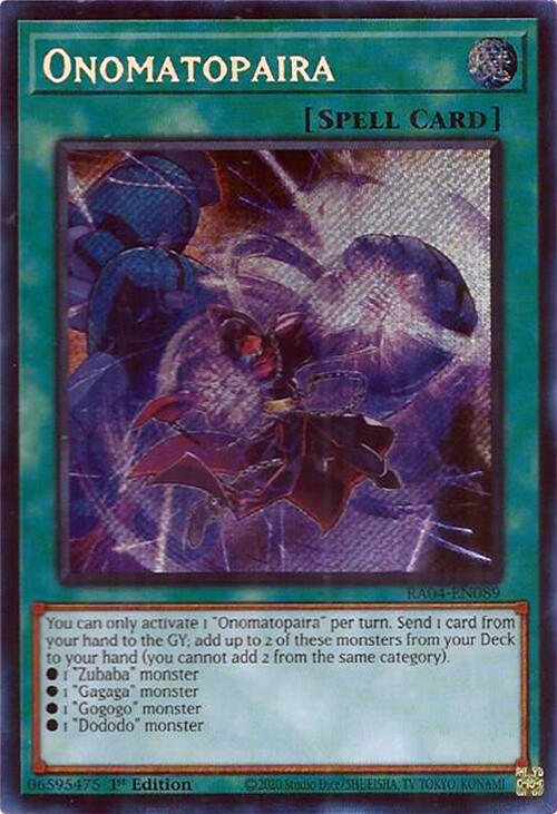 Onomatopaira [RA04-EN089] Secret Rare | Jomio and Rueliete's Cards and Comics