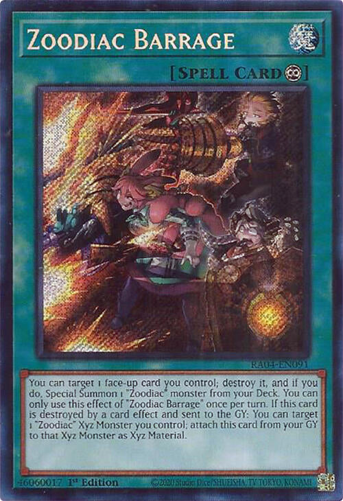Zoodiac Barrage [RA04-EN091] Secret Rare | Jomio and Rueliete's Cards and Comics