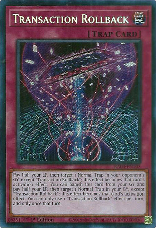 Transaction Rollback [RA04-EN105] Secret Rare | Jomio and Rueliete's Cards and Comics