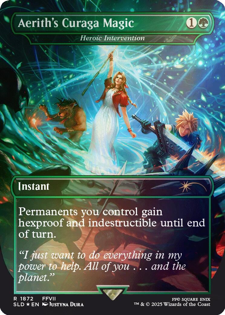 Aerith's Curaga Magic - Heroic Intervention (Rainbow Foil) [Secret Lair Drop Series] | Jomio and Rueliete's Cards and Comics
