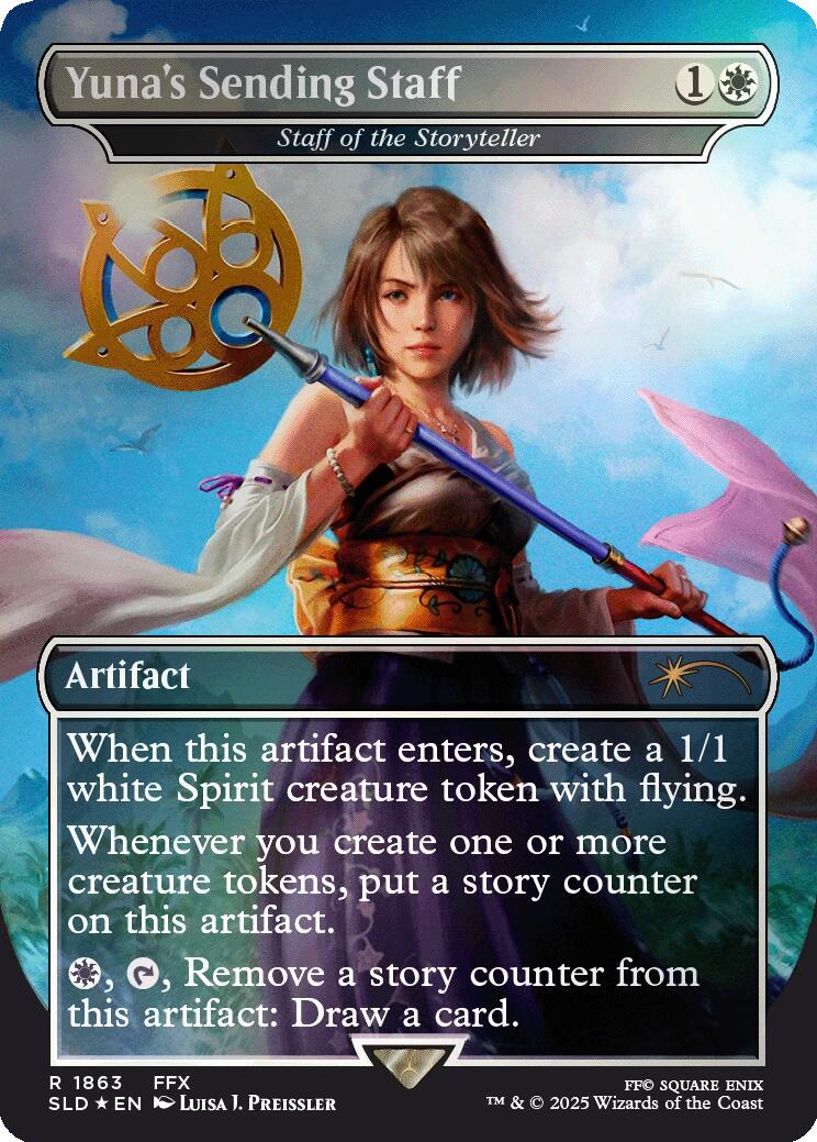 Yuna's Sending Staff - Staff of the Storyteller (Rainbow Foil) [Secret Lair Drop Series] | Jomio and Rueliete's Cards and Comics