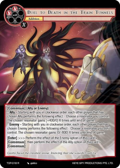 Duel to Death in the Train Tunnels (TOP-018 R) [Ten Oaths of Protopaterpolis' War] | Jomio and Rueliete's Cards and Comics