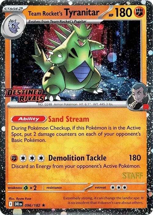 Team Rocket's Tyranitar (096/182) (Prerelease Staff) [Scarlet & Violet: Destined Rivals] | Jomio and Rueliete's Cards and Comics