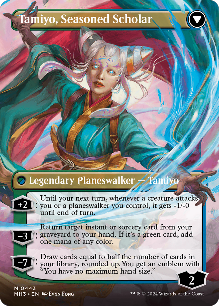 Tamiyo, Inquisitive Student // Tamiyo, Seasoned Scholar (Borderless) [Modern Horizons 3] | Jomio and Rueliete's Cards and Comics