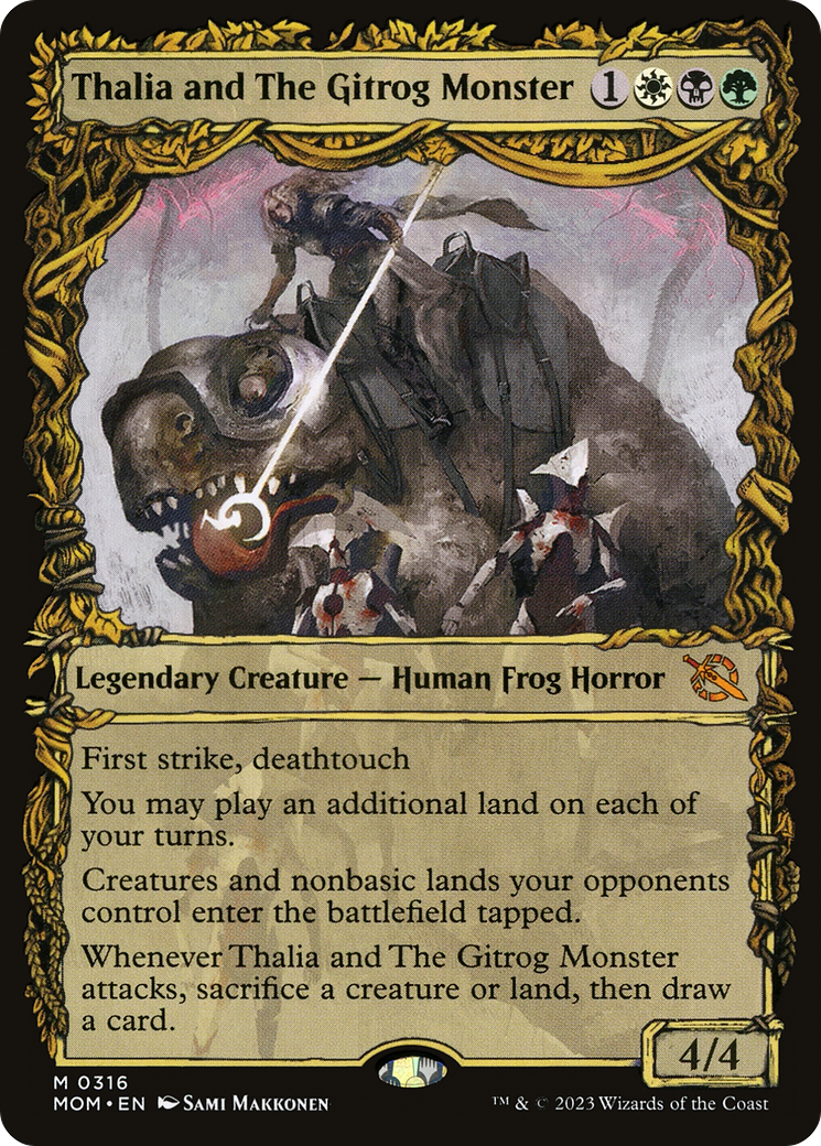Thalia and The Gitrog Monster (Showcase Planar Booster Fun) [March of the Machine] | Jomio and Rueliete's Cards and Comics