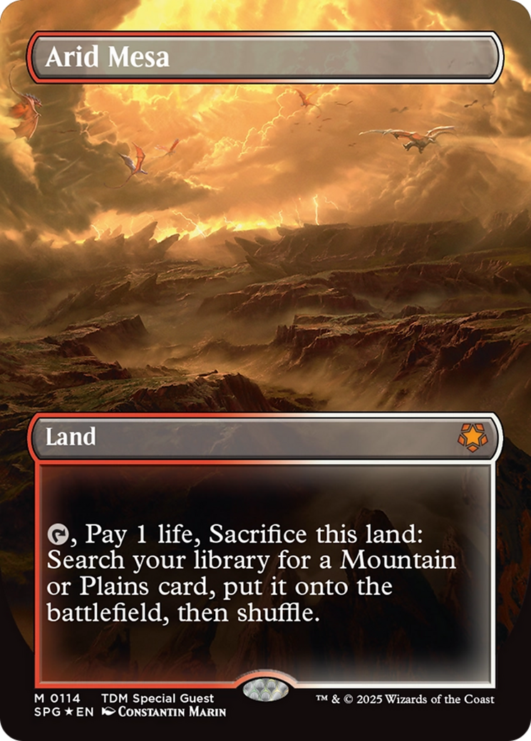 Arid Mesa (Borderless) (Dragonscale Foil) [Tarkir: Dragonstorm Special Guests] | Jomio and Rueliete's Cards and Comics