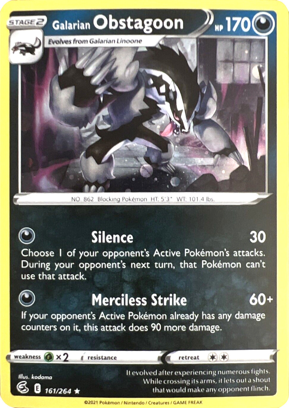 Galarian Obstagoon (161/264) (Cosmos Holo) [Sword & Shield: Fusion Strike] | Jomio and Rueliete's Cards and Comics