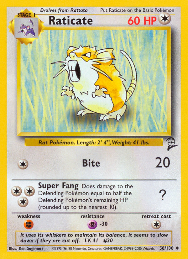 Raticate (58/130) [Base Set 2] | Jomio and Rueliete's Cards and Comics