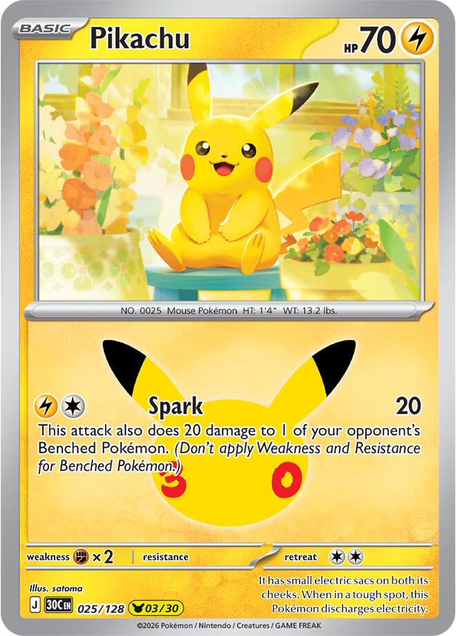 Pikachu (025/128) [Mega Evolution: 30th Celebration] | Jomio and Rueliete's Cards and Comics