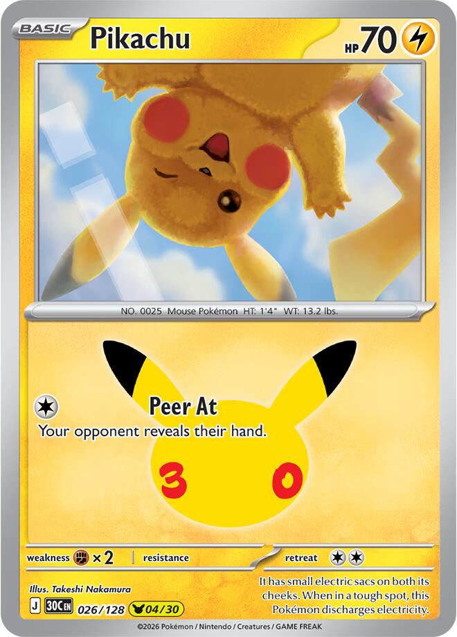Pikachu (026/128) [Mega Evolution: 30th Celebration] | Jomio and Rueliete's Cards and Comics