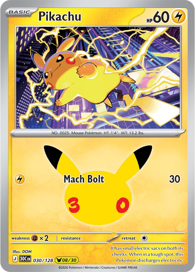 Pikachu (030/128) [Mega Evolution: 30th Celebration] | Jomio and Rueliete's Cards and Comics
