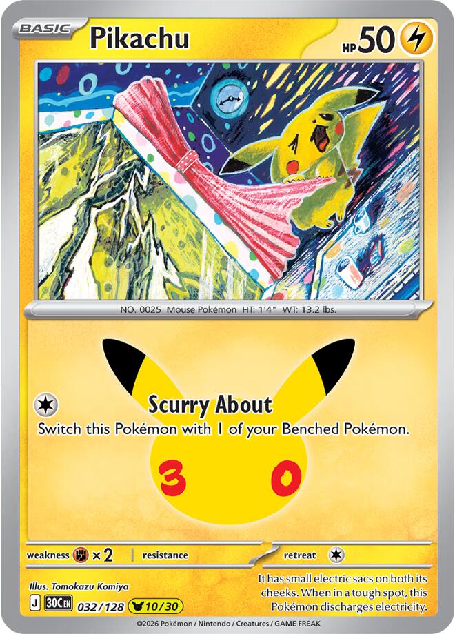 Pikachu (032/128) [Mega Evolution: 30th Celebration] | Jomio and Rueliete's Cards and Comics