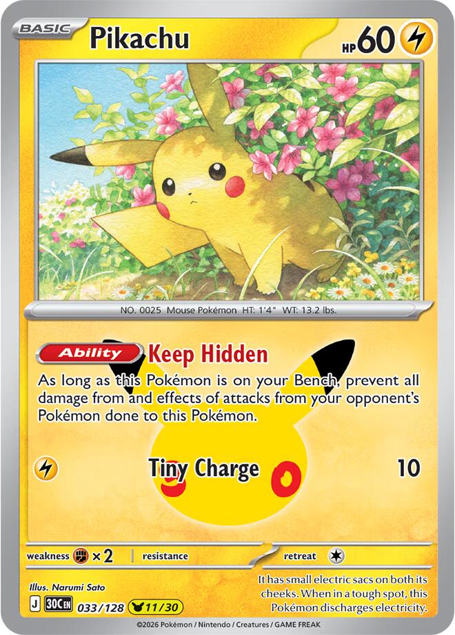Pikachu (033/128) [Mega Evolution: 30th Celebration] | Jomio and Rueliete's Cards and Comics