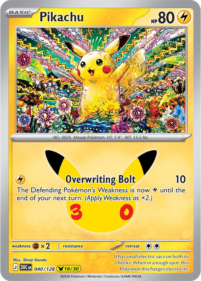 Pikachu (040/128) [Mega Evolution: 30th Celebration] | Jomio and Rueliete's Cards and Comics