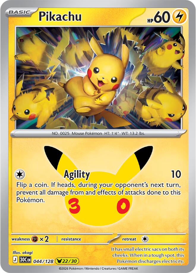 Pikachu (044/128) [Mega Evolution: 30th Celebration] | Jomio and Rueliete's Cards and Comics