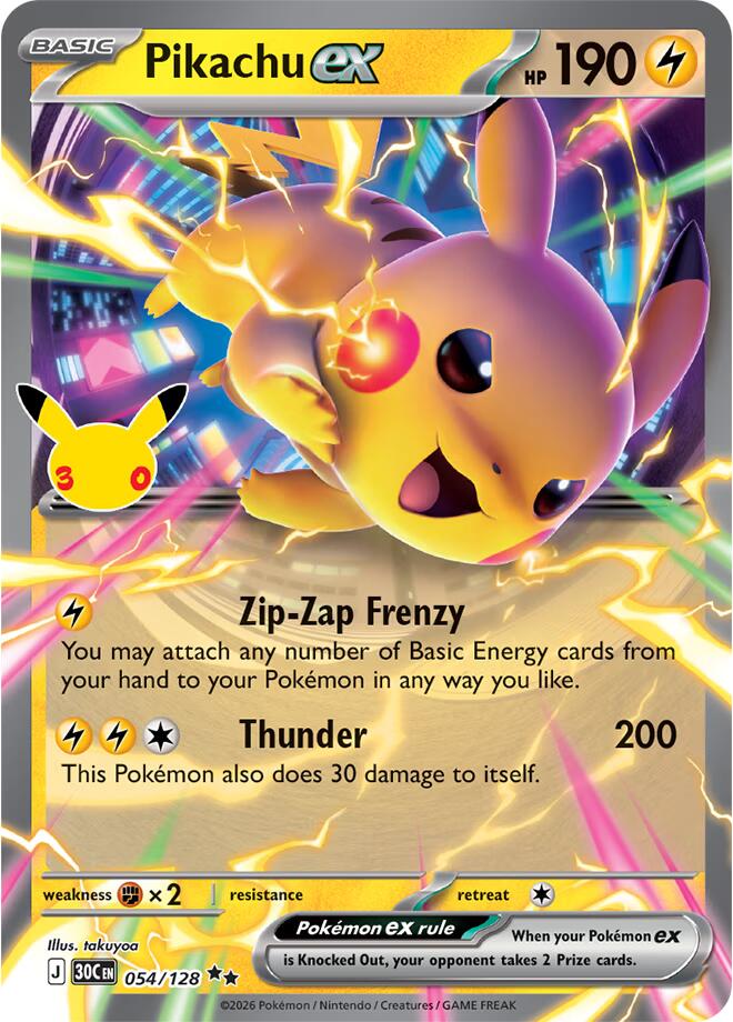 Pikachu ex (054/128) [Mega Evolution: 30th Celebration] | Jomio and Rueliete's Cards and Comics