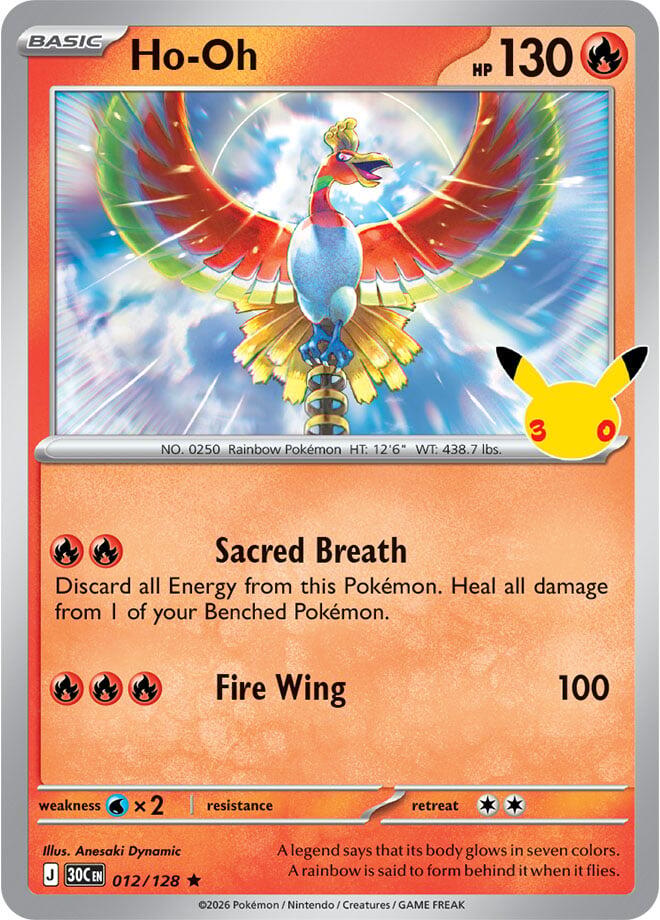 Ho-Oh (012/128) [Mega Evolution: 30th Celebration] | Jomio and Rueliete's Cards and Comics