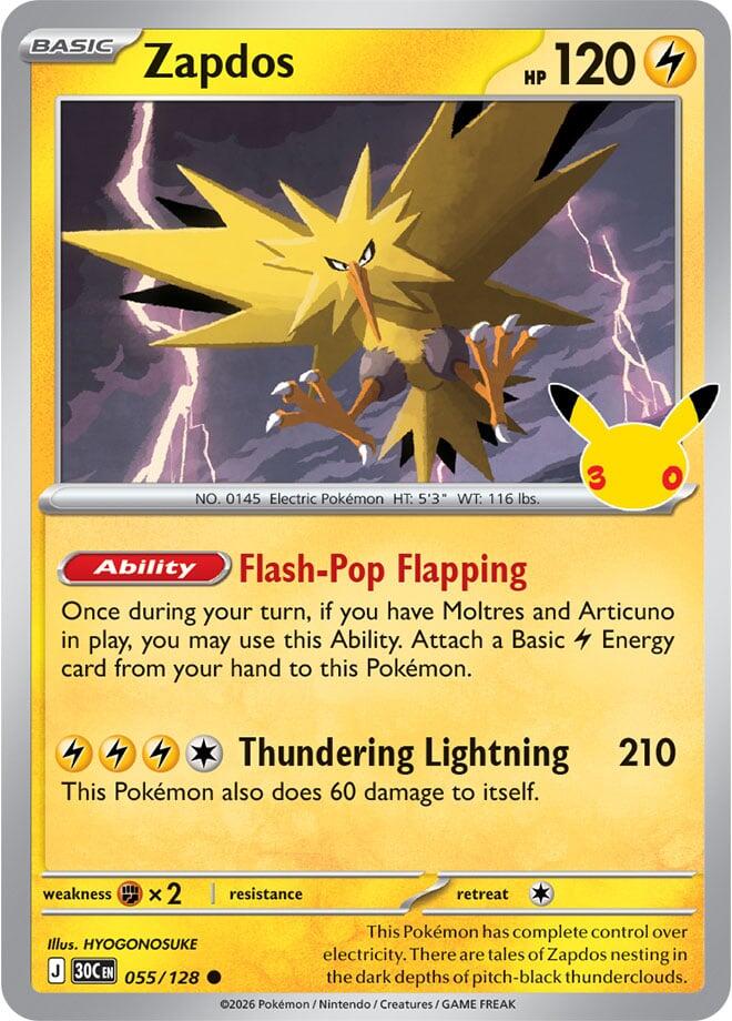 Zapdos (055/128) [Mega Evolution: 30th Celebration] | Jomio and Rueliete's Cards and Comics