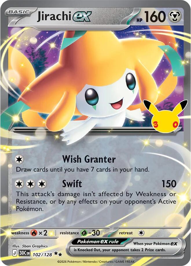 Jirachi ex (102/128) [Mega Evolution: 30th Celebration] | Jomio and Rueliete's Cards and Comics