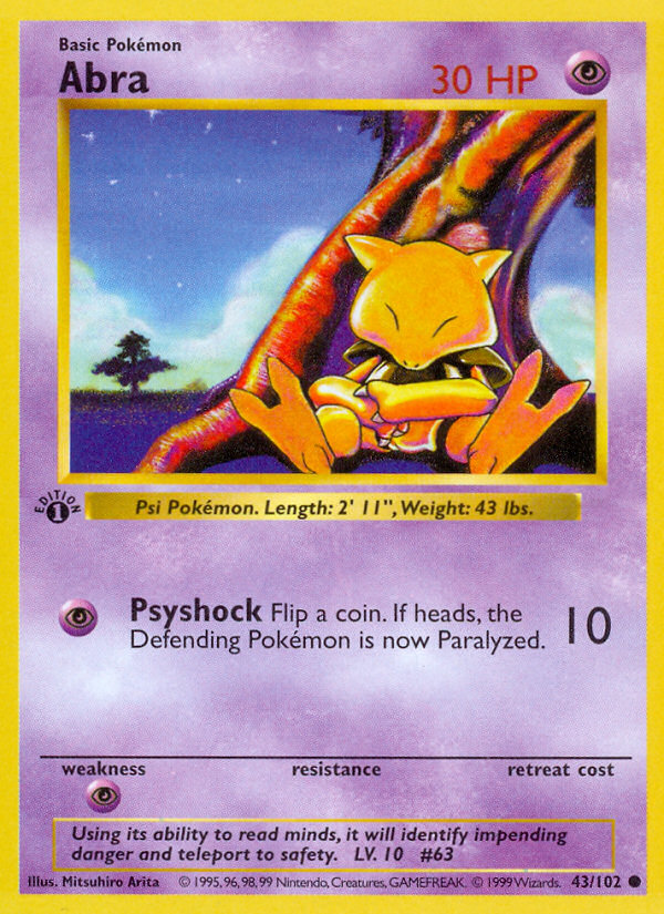 Abra (43/102) (Shadowless) [Base Set 1st Edition] | Jomio and Rueliete's Cards and Comics
