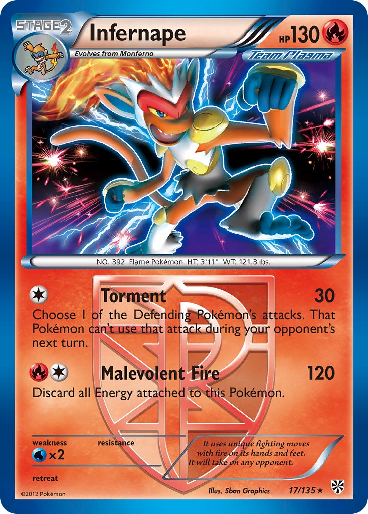 Infernape (17/135) (Theme Deck Exclusive) [Black & White: Plasma Storm] | Jomio and Rueliete's Cards and Comics