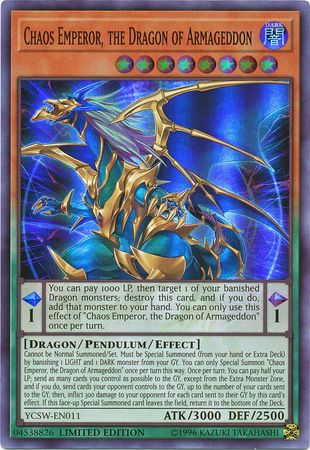 Chaos Emperor, the Dragon of Armageddon [YCSW-EN011] Super Rare | Jomio and Rueliete's Cards and Comics
