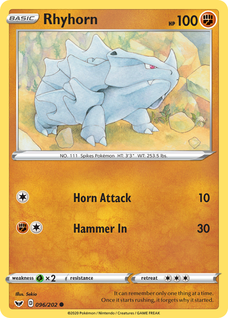 Rhyhorn (096/202) [Sword & Shield: Base Set] | Jomio and Rueliete's Cards and Comics