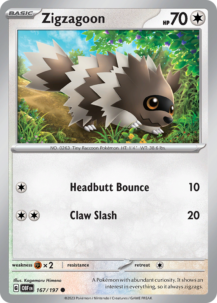 Zigzagoon (167/197) [Scarlet & Violet: Obsidian Flames] | Jomio and Rueliete's Cards and Comics