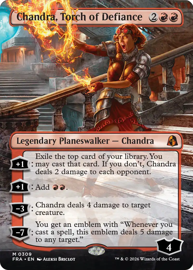 Chandra, Torch of Defiance (Borderless) [Reality Fracture] | Jomio and Rueliete's Cards and Comics
