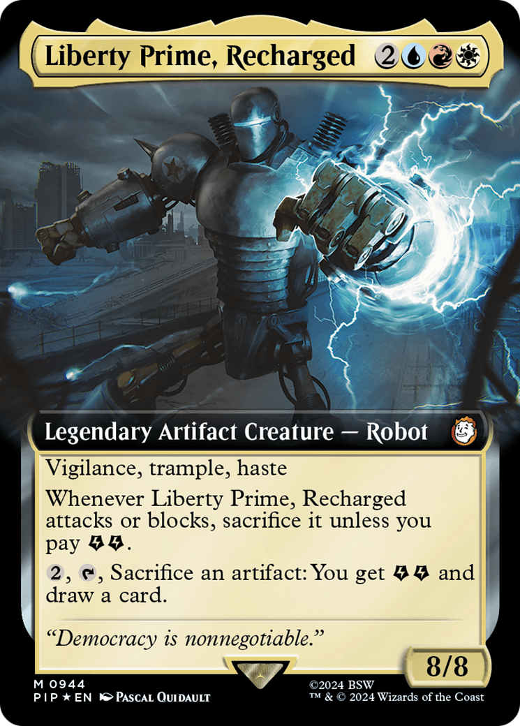 Liberty Prime, Recharged (Extended Art) (Surge Foil) [Fallout] | Jomio and Rueliete's Cards and Comics