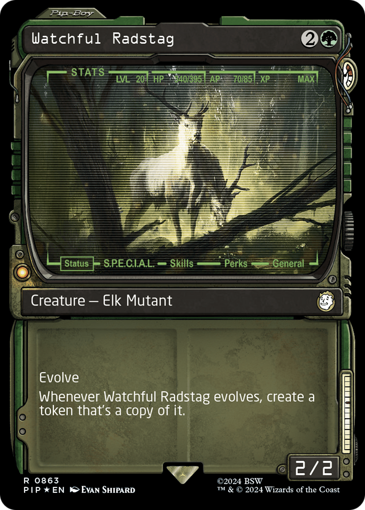 Watchful Radstag (Showcase) (Surge Foil) [Fallout] | Jomio and Rueliete's Cards and Comics