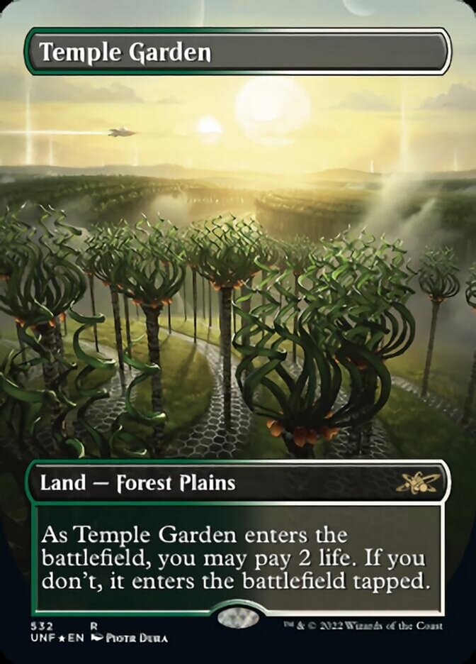 Temple Garden (Borderless) (Galaxy Foil) [Unfinity] | Jomio and Rueliete's Cards and Comics