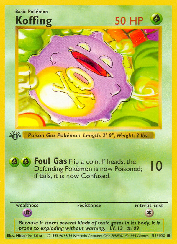 Koffing (51/102) (Shadowless) [Base Set 1st Edition] | Jomio and Rueliete's Cards and Comics