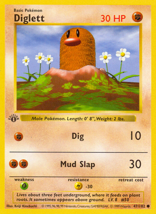 Diglett (47/102) (Shadowless) [Base Set 1st Edition] | Jomio and Rueliete's Cards and Comics