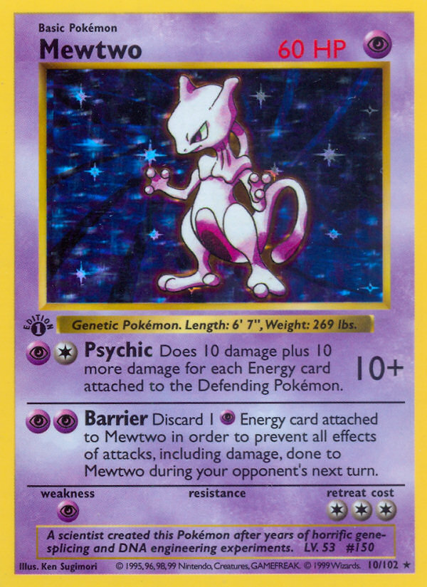 Mewtwo (10/102) (Shadowless) [Base Set 1st Edition] | Jomio and Rueliete's Cards and Comics