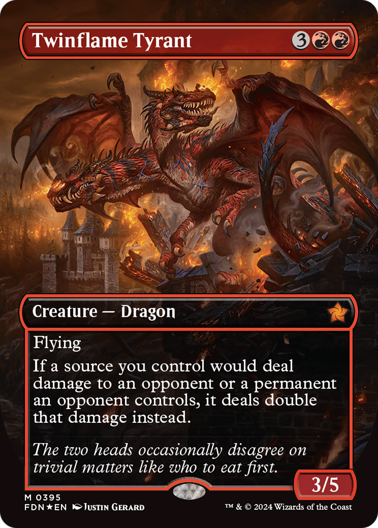 Twinflame Tyrant (Borderless) (Mana Foil) [Foundations] | Jomio and Rueliete's Cards and Comics