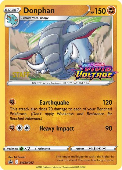 Donphan (SWSH067) (Staff Prerelease Promo) [Sword & Shield: Black Star Promos] | Jomio and Rueliete's Cards and Comics