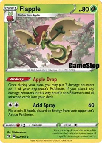 Flapple (022/192) (GameStop Exclusive) [Sword & Shield: Rebel Clash] | Jomio and Rueliete's Cards and Comics