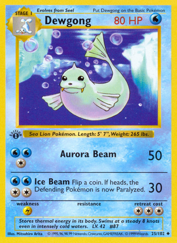 Dewgong (25/102) (Shadowless) [Base Set 1st Edition] | Jomio and Rueliete's Cards and Comics